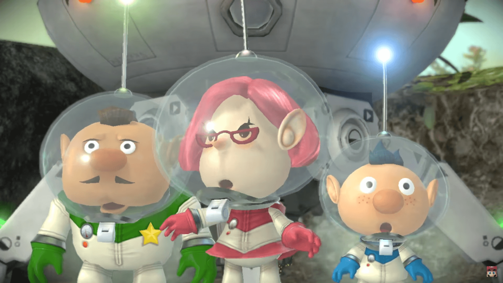 De izquierda a derecha: Charlie, Brittany y Alph, los exploradores de Pikmin 3 (Deluxe).