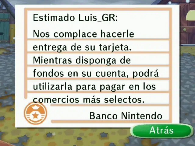Nota sobre el uso de la tarjeta de débito en Animal Crossing: Let's go to the city.