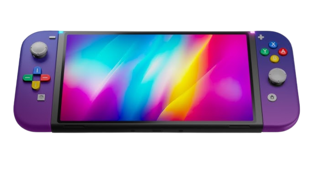 Posible Switch 2 con botones de colores y de color morado.