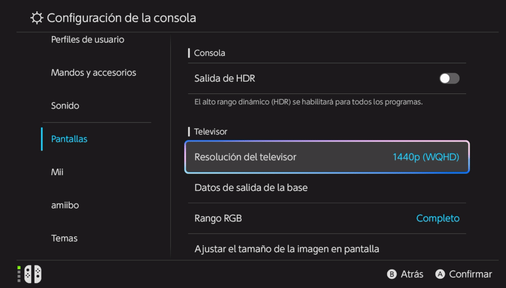 Ajustar resolución de la Switch 2.